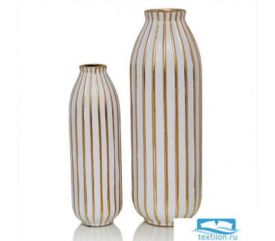 Узкая керамическая ваза Sevilla (большая). Цвет бело-золотой.