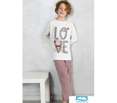 Пижама для девочек с надписью LOVE Pop corn  R6947 Кремовый 6