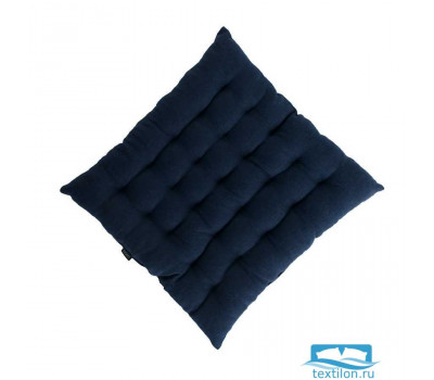 Подушка стеганая на стул из умягченного льна темно-синего цвета