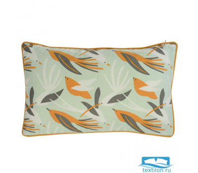 Чехол для подушки мятного цвета с дизайнерским принтом Birds of