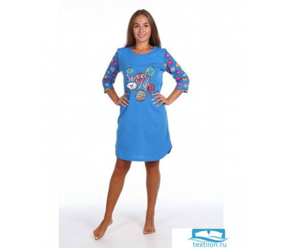 Сорочка ночная женская 286 пончики голубой 44