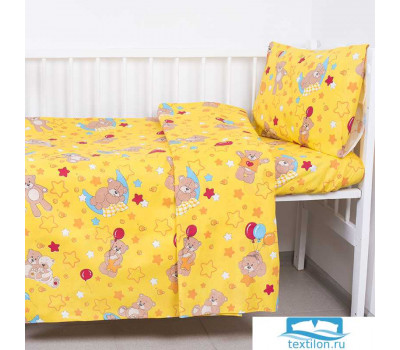 Постельное белье в детскую кроватку из бязи 350/5 Мишки желтый